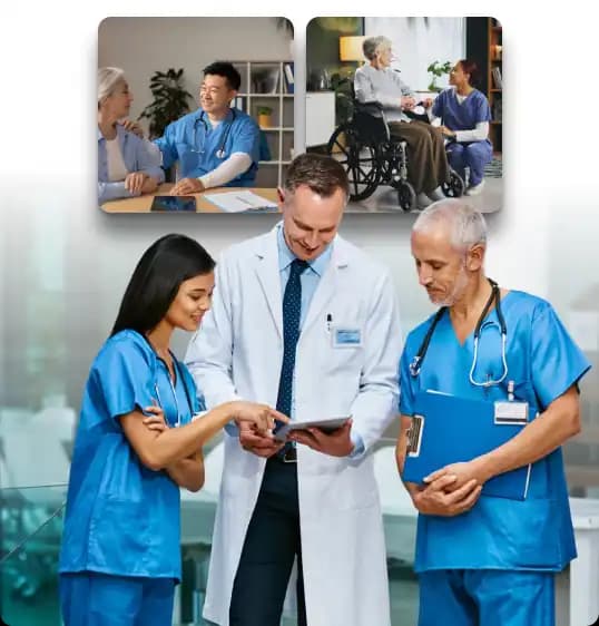 Medical translations illustration showing patient, doctor, and global healthcare communication